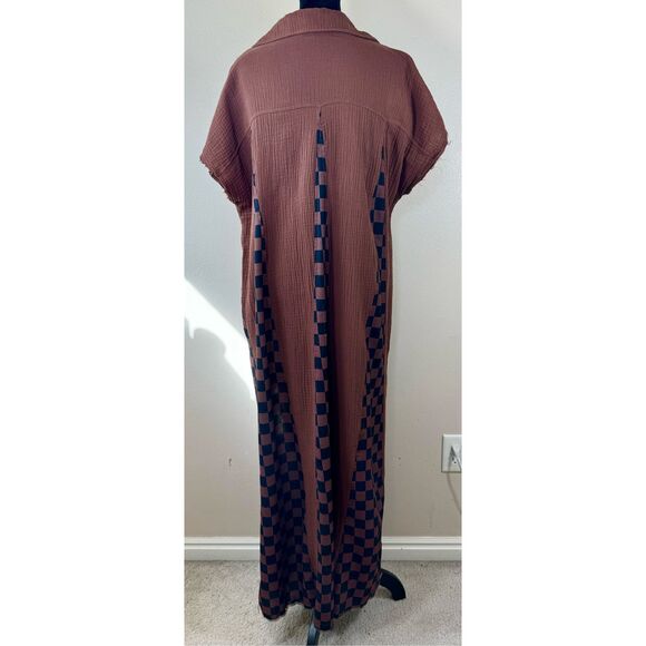 Dressed in LALA California Cool Oversized Brown & Black Checkered Maxi Dress XS - Picture 5 of 11